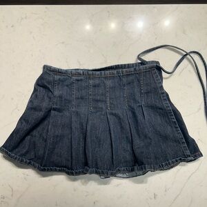 Princess Polly Dark Wash Denim Pleated Mini Skirt – Wrap Style